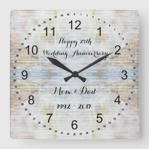 25. Wedding Anniversary Marble Pattern Quadratische Wanduhr