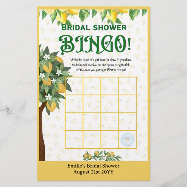 25 x Lemon Brautparty Games BINGO und GUESS WHO Flyer (Vorne)