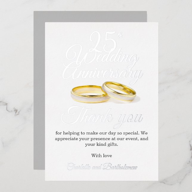 25e anniversaire du Mariage Carte de remerciements (Recto/Verso)