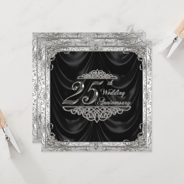 25e anniversaire du Mariage Carte d'invitation (Devant/Arrière en situation)