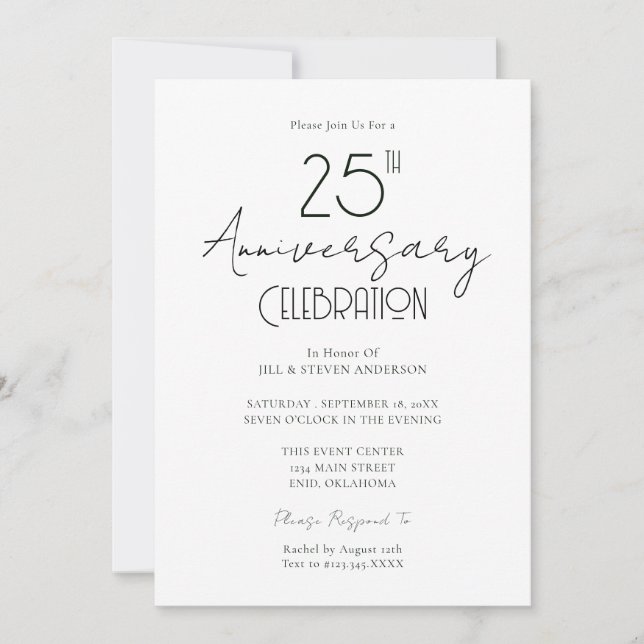 25e anniversaire du Mariage Élégante invitation de (Devant)