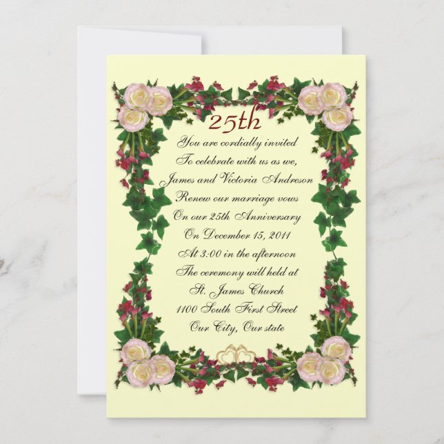 25e anniversaire du Mariage invitation de renouvel (Devant)