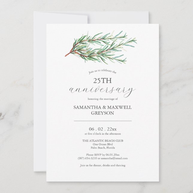 25e anniversaire du Mariage Invitations Rosemary (Devant)