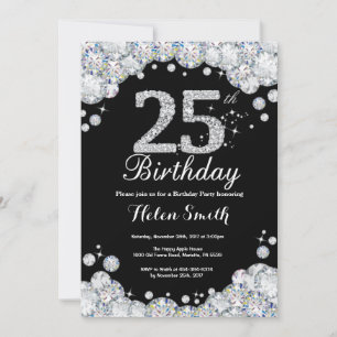 25e anniversaire Invitation Chalkboard Silver Diam