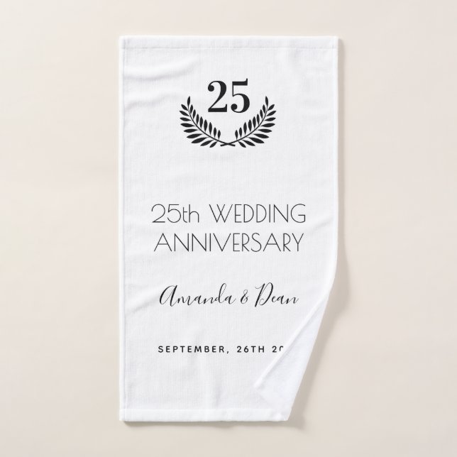 25e anniversaire mariage blanc noir couronne (Serviette à main)