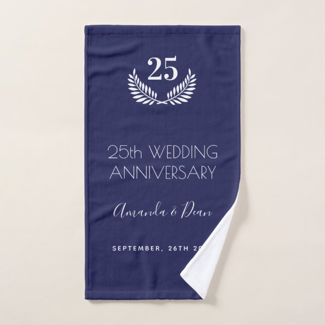 25e anniversaire mariage marine bleu blanc couronn (Serviette à main)