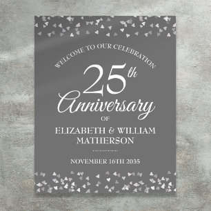 25e anniversaire Silver Love Hearts Affiche de bie