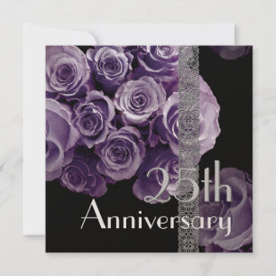 25ème Invitation d'anniversaire - roses POURPRES