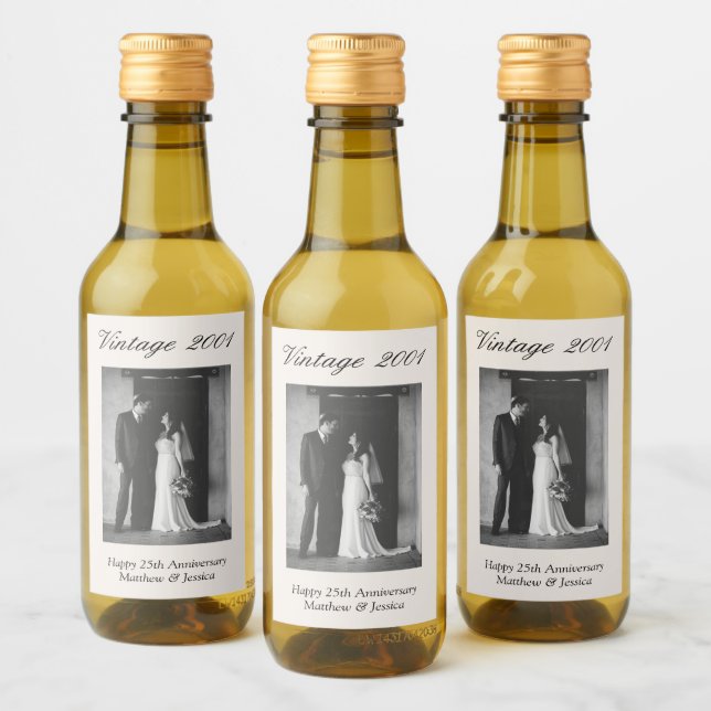 25th Anniversary Party Favor Custom Wedding Photo Weinetikett (Flaschen)