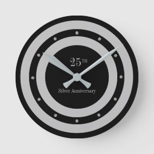 25th Anniversary Silver & Black Runde Wanduhr