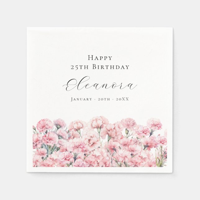 25th Birthday Pink Carnation January Birth Flower Serviette (Vorderseite)