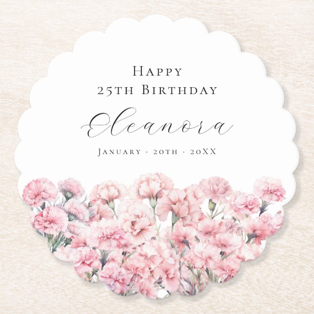 25th Birthday Pink Carnation January Birth Flower Untersetzer (Vorderseite)