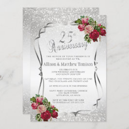 25th Silver Glitter Wedding Anniversary | DIY Text Einladung