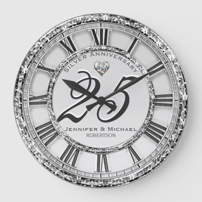 25th Silver Wedding Anniversary Large Clock Große Wanduhr (Vorderseite)