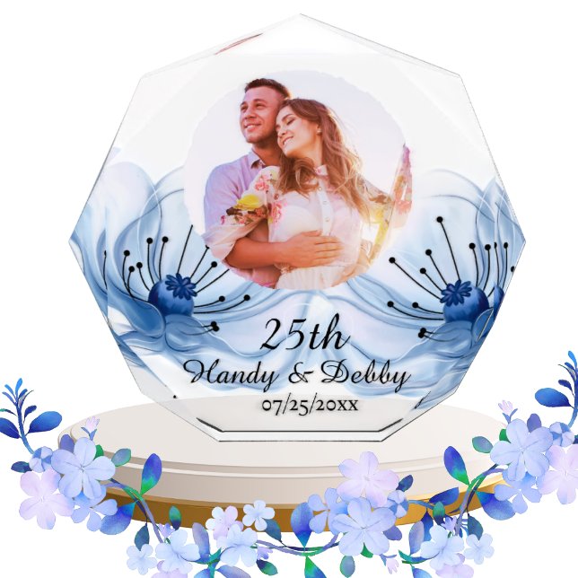 25th Soft Blue Floral Wedding Anniversary Keepsake Fotoblock (Von Creator hochgeladen)