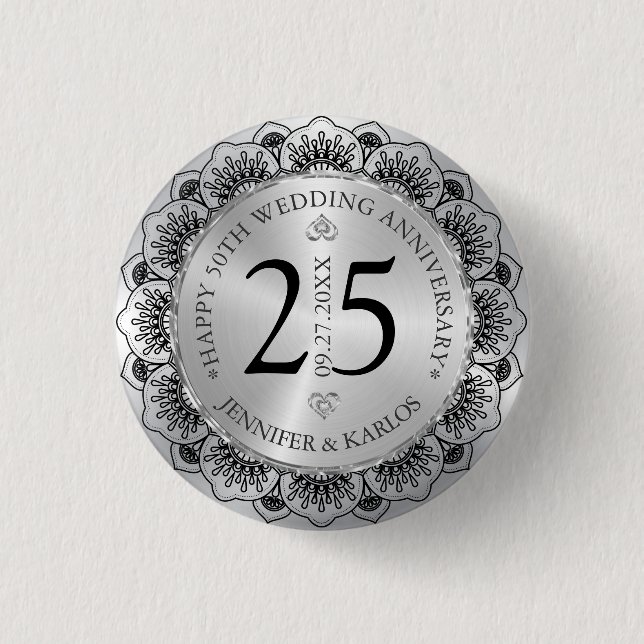 25th wedding anniversary black lace & silver button (Vorderseite)