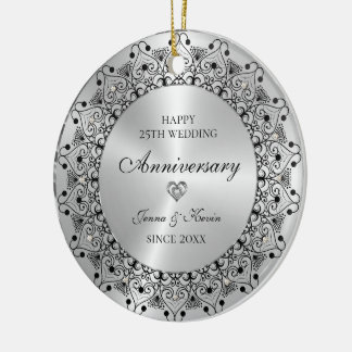 25th Wedding Anniversary Black Mandala On Gold Keramik Ornament