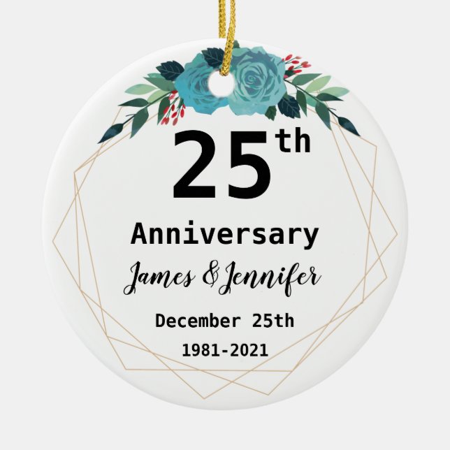 25th Wedding Anniversary Custom Names and Year Keramik Ornament (Vorne)