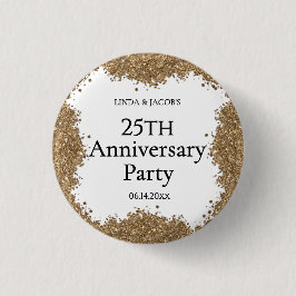 25th Wedding Anniversary Gold Faux Glitter Button