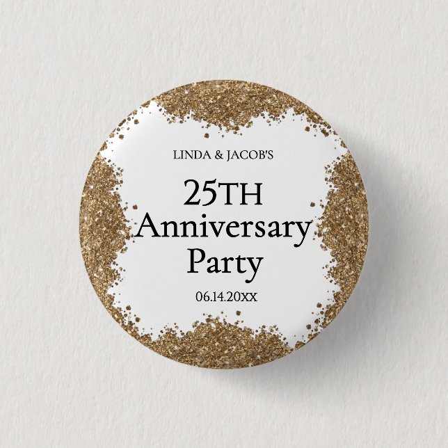 25th Wedding Anniversary Gold Faux Glitter  Button (Vorderseite)