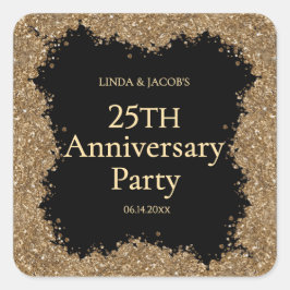 25th Wedding Anniversary Gold Faux Glitter Quadratischer Aufkleber