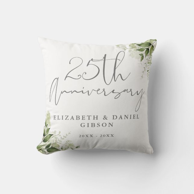 25th Wedding Anniversary Greenery Floral Photo Kissen (Vorderseite)