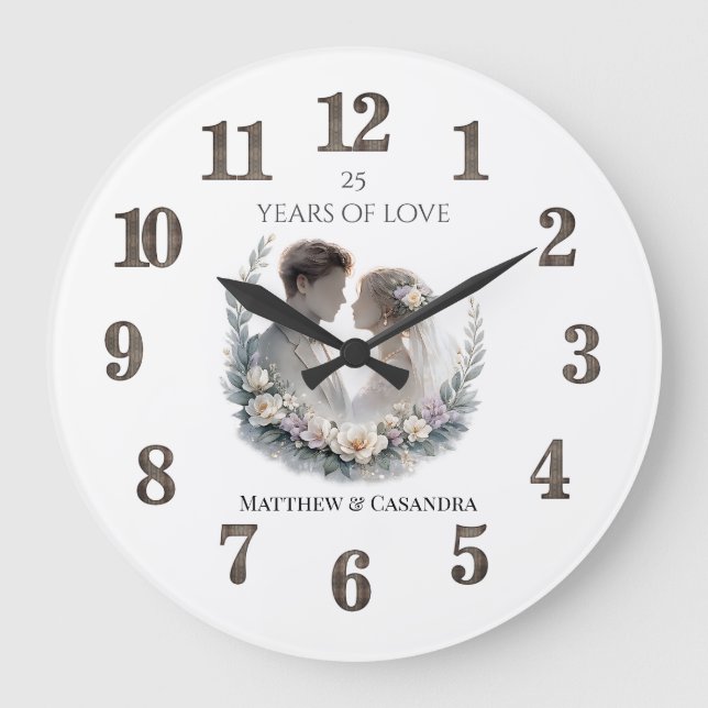 25th Wedding Anniversary Heirloom Celebration Große Wanduhr (Vorderseite)