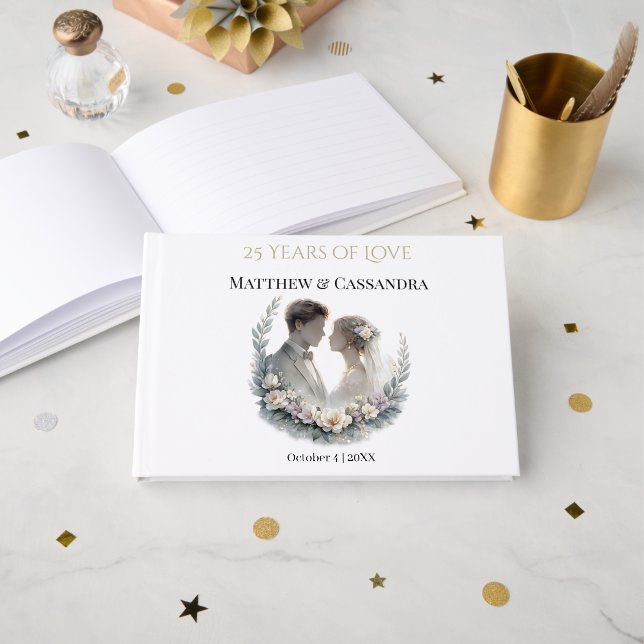 25th Wedding Anniversary Heirloom-Like Celebration Gästebuch (Vorderseite Offen)