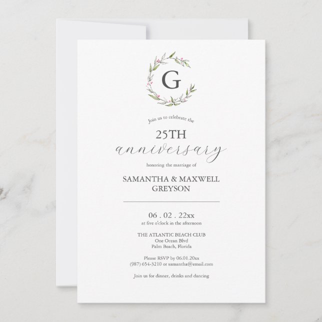 25th Wedding Anniversary Invitations Initial Einladung (Vorderseite)