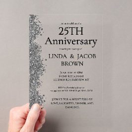25th Wedding Anniversary Silver Faux Glitter  Acryleinladungen
