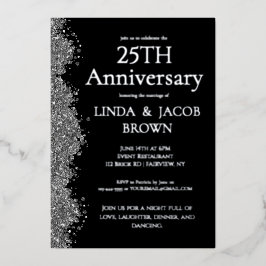 25th Wedding Anniversary Silver Faux Glitter  Folieneinladung