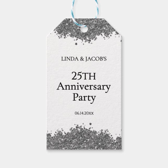 25th Wedding Anniversary Silver Faux Glitter  Geschenkanhänger (Vorderseite)