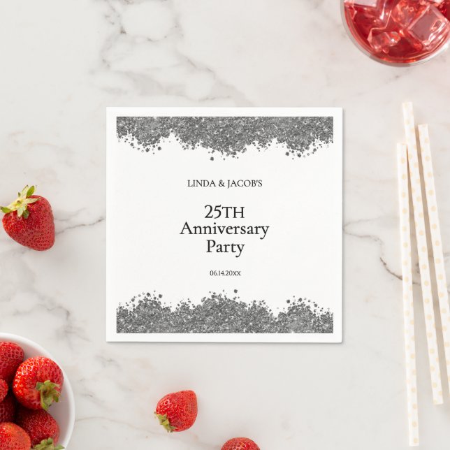 25th Wedding Anniversary Silver Faux Glitter  Serviette (Beispiel)