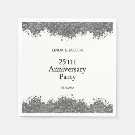 25th Wedding Anniversary Silver Faux Glitter  Serviette