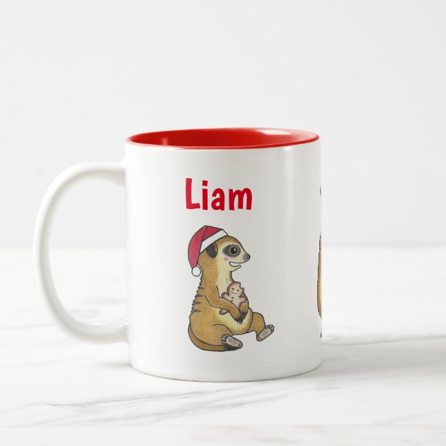 '25ver. Cute 4 Meerkats Christmas Holiday Mug (Gauche)