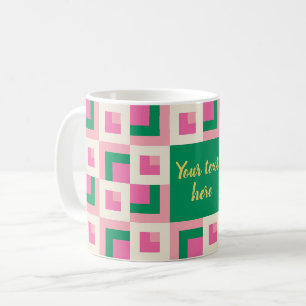 26039A Geometrisches Pinwheel-Blockmuster Pink Grü Kaffeetasse