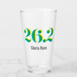 26.2 Marathon mit fett blauen gelben Text Glas