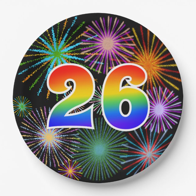 26. Event - Spaß, farbenfroh, kühl, Regenbogen 26 Pappteller (Vorderseite)