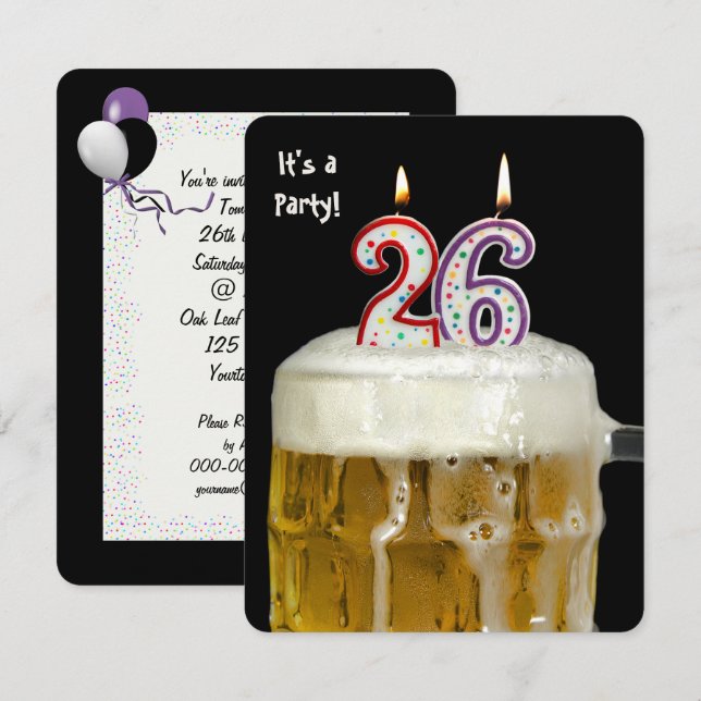 26. Geburtstag Beer Party Einladung (Vorne/Hinten)
