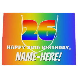 26. Geburtstag: Farbiges, lustiges Regenbogenmuste Große Geschenktüte