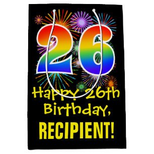 26. Geburtstag: Fun Fireworks Pattern + Rainbow 26 Mittlere Geschenktüte