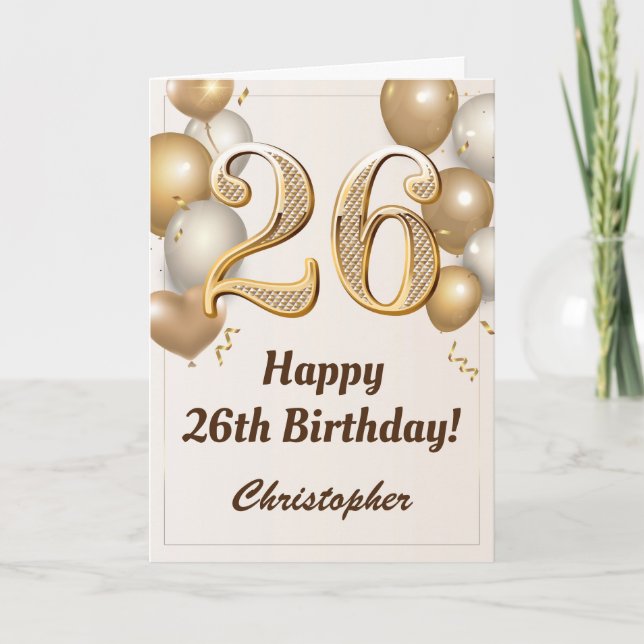 26. Geburtstag Gold Ballons und Confetti Geburtsta Karte (Vorderseite)