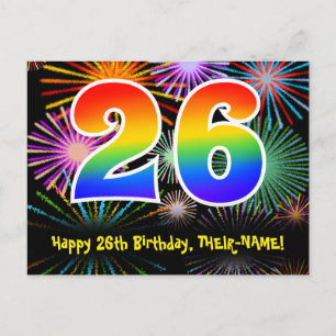26. Geburtstag – Lustiges Feuerwerk Muster + Regen Postkarte