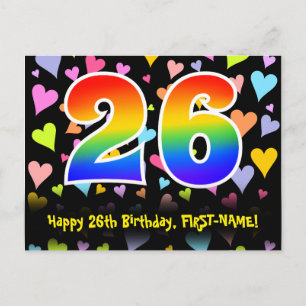 26. Geburtstag: Lustiges Herzen-Muster, Regenbogen Postkarte