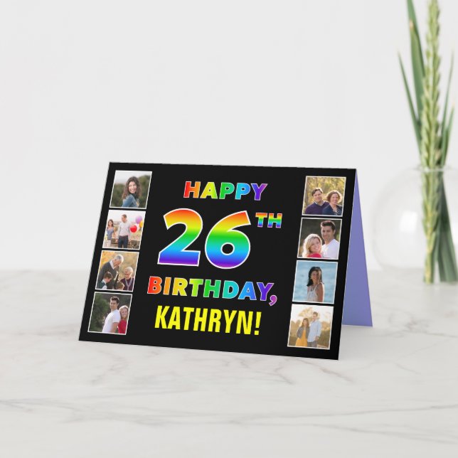 26. Geburtstag: Regenbogentext, benutzerdefinierte Karte (Vorderseite)
