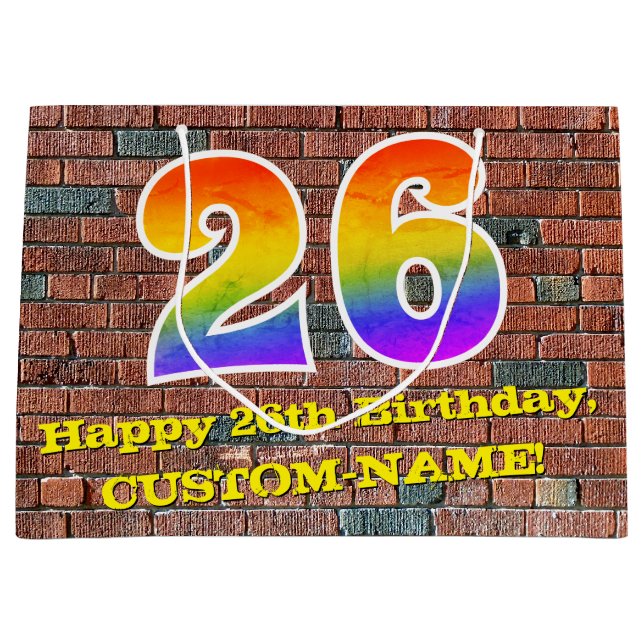 26. Geburtstag: Spaß, Graffiti-Inspiriert Regenbog Große Geschenktüte (Vorderseite)