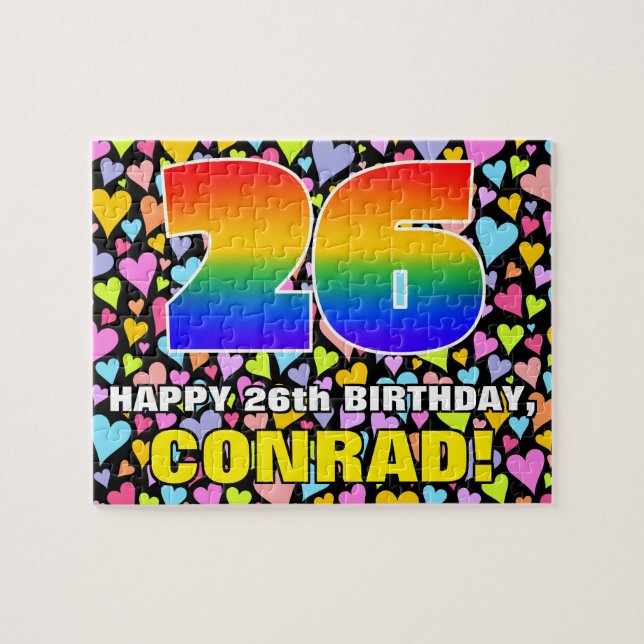 26. Geburtstag — Spaß, Liebende Herzformen + "26" (Horizontal)