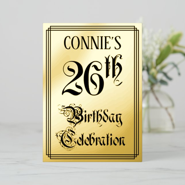 26. Geburtstagsparty — Elegantes Script + Individu Folieneinladung (Stehend vorne)