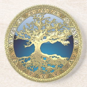 [26] Golden Celtic Tree of Life Sandstein Untersetzer