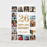 26. Happy Birthday Gold und White Foto Collage